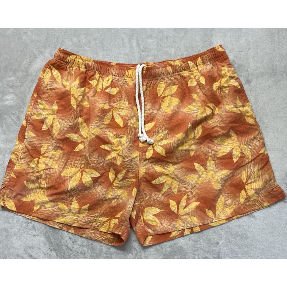 VTG Tommy Bahama Swim Trunks Men XL Orange Geometric Mesh Lined 5'' Inseam Beach